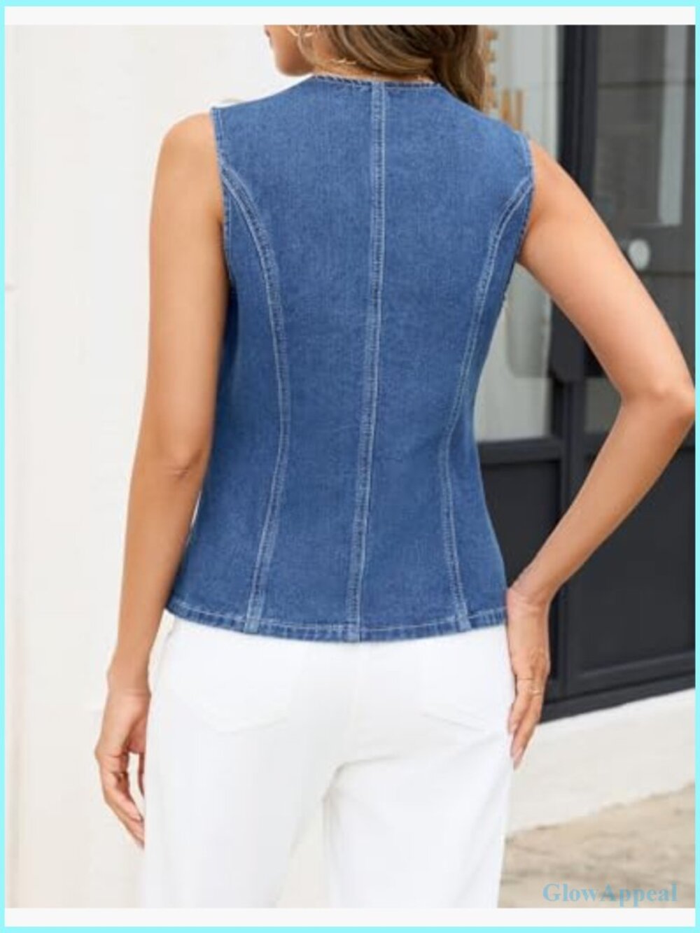 Sleeveless Denim Vest Top Button Down Western Cropped Jean Waistcoat - Picture 5 of 7